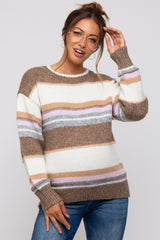 Mocha Striped Drop Shoulder Maternity Sweater