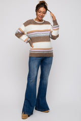 Mocha Striped Drop Shoulder Maternity Sweater