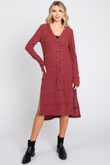 Burgundy Rib Knit Front Button Maternity Cardigan