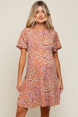 Peach Floral Short Sleeve Maternity Dress