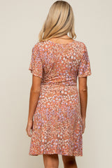 Peach Floral Short Sleeve Maternity Dress