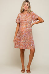 Peach Floral Short Sleeve Maternity Dress