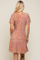 Peach Floral Short Sleeve Dress