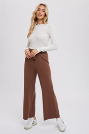 Brown Sweater Knit Drawstring Pants