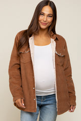 Camel Corduroy Fleece Lined Maternity Shacket