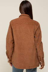 Camel Corduroy Fleece Lined Maternity Shacket