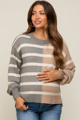 Taupe Striped Colorblock Maternity Knit Top