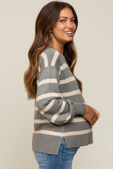 Taupe Striped Colorblock Maternity Knit Top