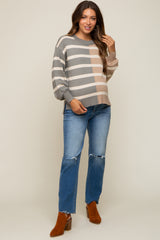 Taupe Striped Colorblock Maternity Knit Top