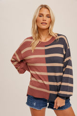 Mauve Striped Colorblock Knit Top