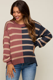 Mauve Striped Colorblock Maternity Knit Top