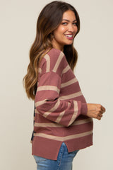 Mauve Striped Colorblock Maternity Knit Top