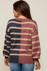 Mauve Striped Colorblock Maternity Knit Top