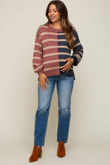 Mauve Striped Colorblock Maternity Knit Top