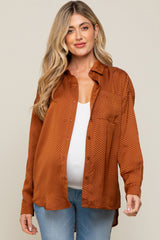 Rust Satin Checkered Print Maternity Blouse