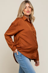 Rust Satin Checkered Print Maternity Blouse