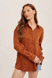 Rust Satin Checkered Print Blouse