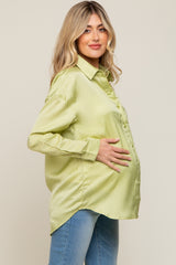 Lime Satin Checkered Print Maternity Blouse