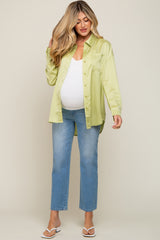 Lime Satin Checkered Print Maternity Blouse