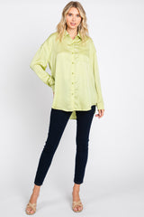 Lime Satin Checkered Print Blouse