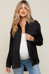 Black Satin Checkered Print Maternity Blouse