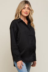 Black Satin Checkered Print Maternity Blouse