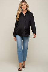 Black Satin Checkered Print Maternity Blouse