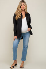 Black Satin Checkered Print Maternity Blouse