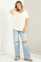 Cream Basic Soft Knit Maternity T-Shirt