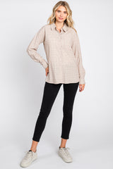 Taupe Plaid Stitched Button-Down Top