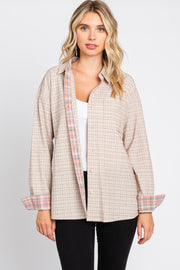 Taupe Plaid Stitched Button-Down Top