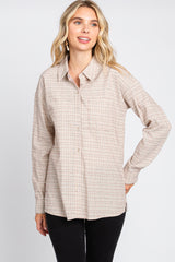 Taupe Plaid Stitched Button-Down Top