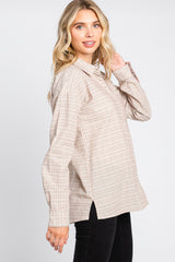 Taupe Plaid Stitched Button-Down Top