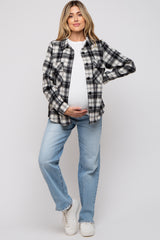 Black Plaid Button Down Maternity Flannel