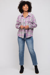 Lavender Plaid Button Down Flannel