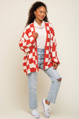 Rust Checkered Print Oversized Cardigan