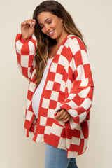 Rust Checkered Print Oversized Maternity Cardigan