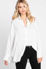 White Striped Silky Maternity Button Down Blouse