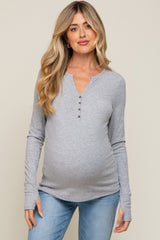 Heather Grey Button Front Long Sleeve Maternity Top