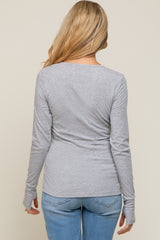 Heather Grey Button Front Long Sleeve Maternity Top