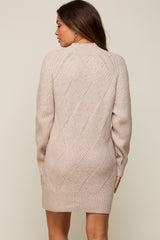 Beige Knit Long Sleeve Maternity Sweater Dress