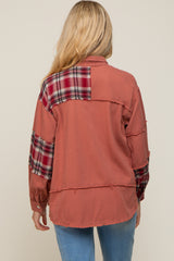 Rust Plaid Button Down Raw Hem Maternity Shirt