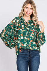 Forest Green Floral Ruffle Accent Maternity Top