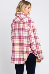 Magenta Flannel Plaid Button Up Shacket