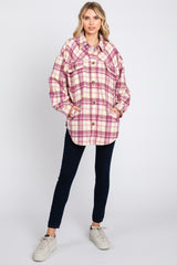 Magenta Flannel Plaid Button Up Shacket