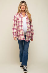 Magenta Flannel Plaid Button Up Maternity Shacket