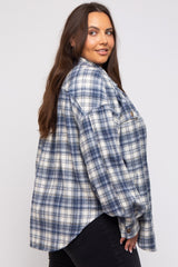 Navy Blue Flannel Plaid Button Up Plus Shacket