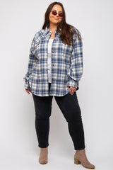 Navy Blue Flannel Plaid Button Up Plus Shacket