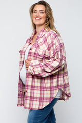 Magenta Flannel Plaid Button Up Maternity Plus Shacket