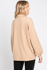 Taupe Fuzzy Checkered Button Front Top